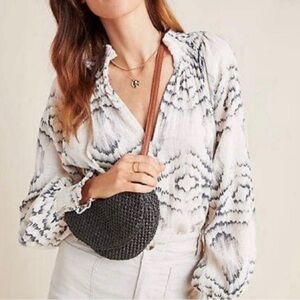 Anthropologie Porridge "Ines" Shibori Ikat Gauzy Peasant Blouse Top XS